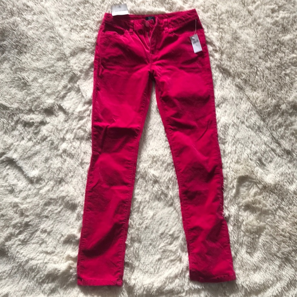 Fuchsia velvet skinny pants